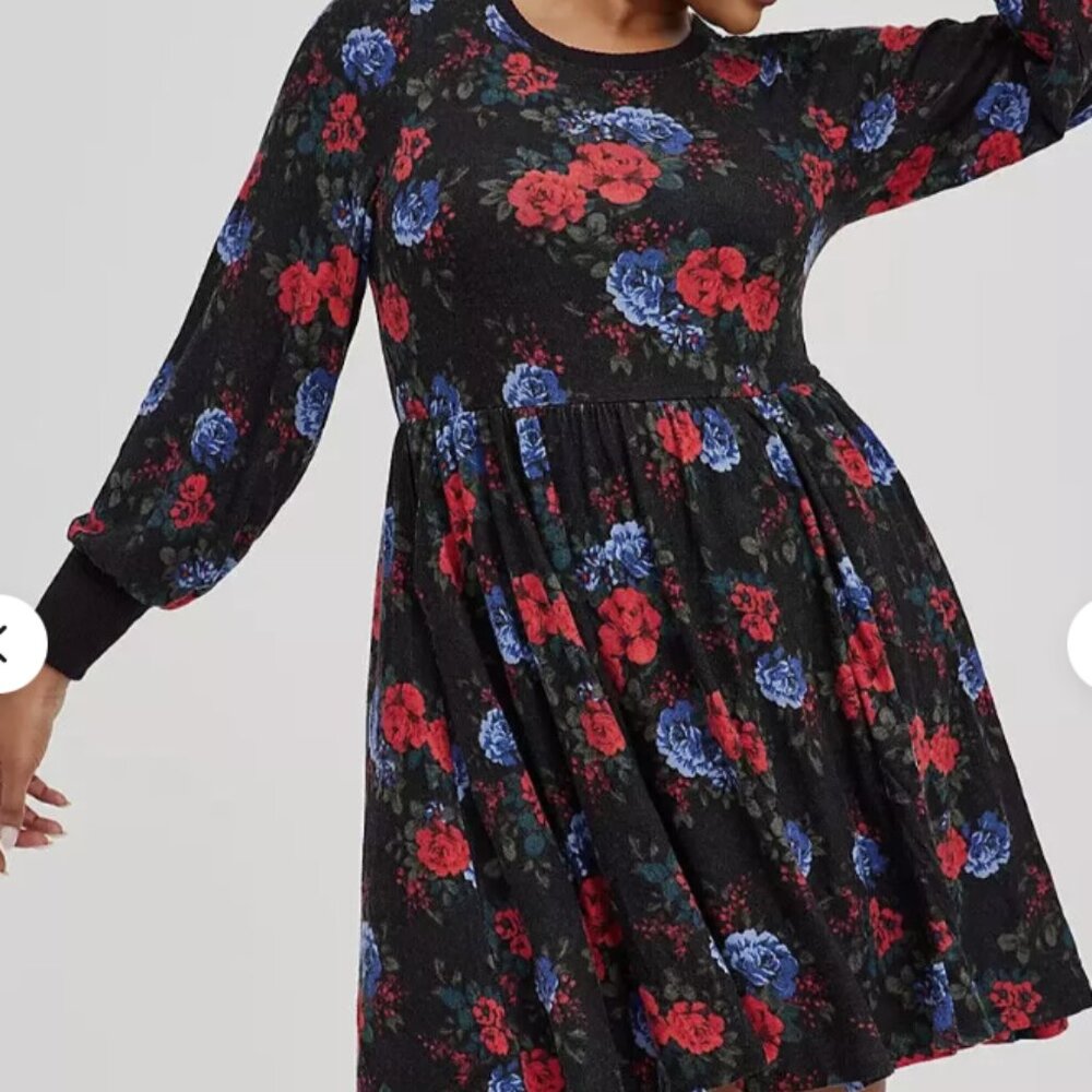 TORRID GOTH BOHO BABYDOLL DRESS - SUPER SOFT PLUSH FLORAL BLACK 2 2X 18 20 NWOT